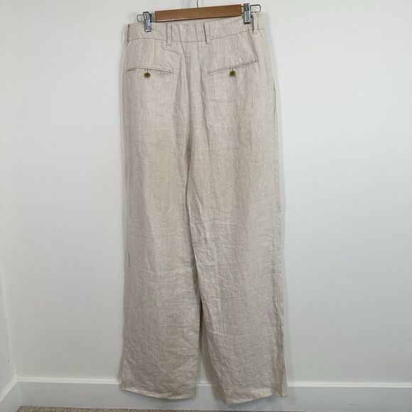 AE77 American Eagle Linen Trouser Pants Womens Size 6 Ivory Pleated Wide Leg - Picture 5 of 12